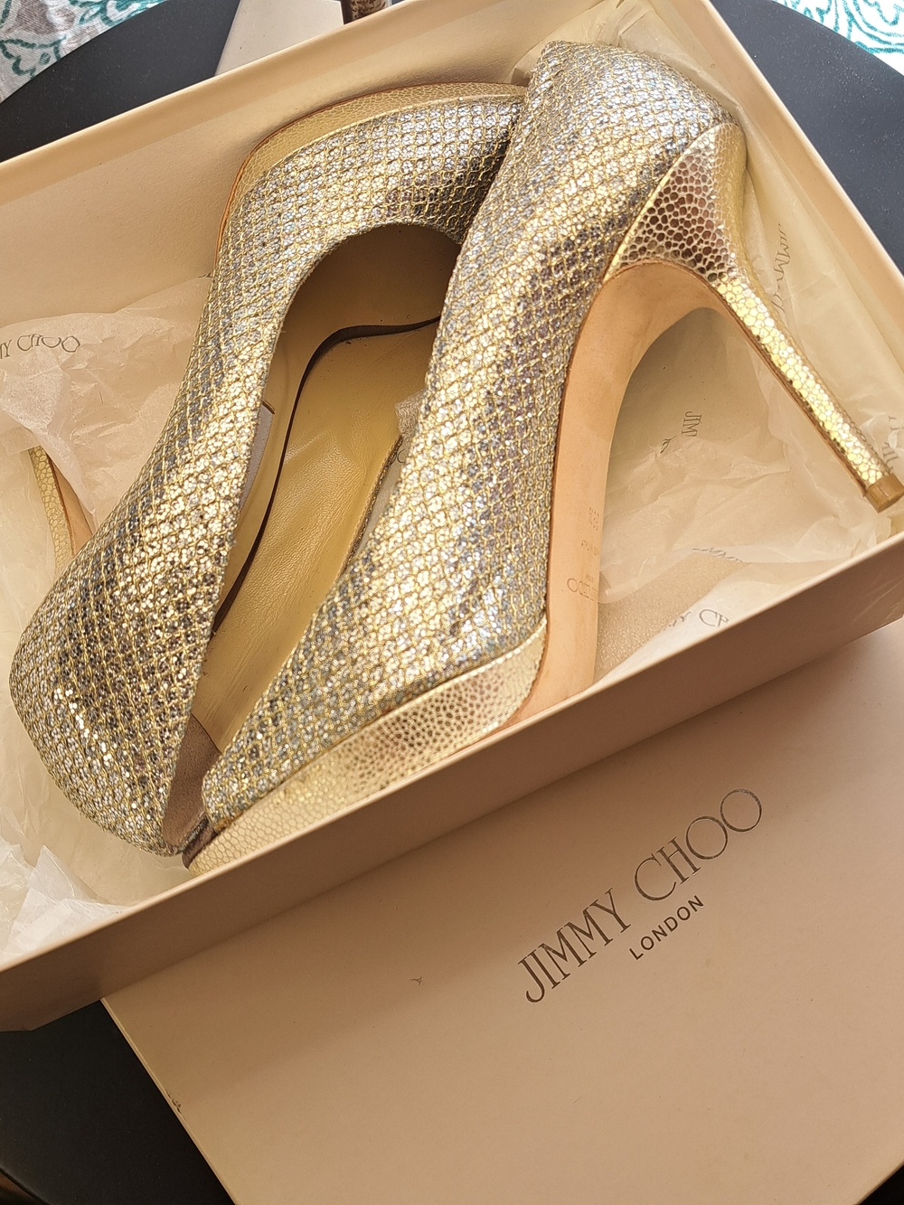 Jimmy Choo Metallic Gold Textured Stiletto Pumps